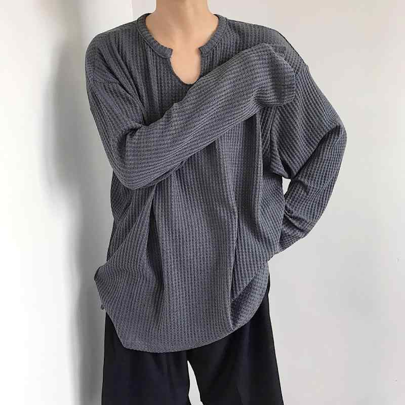 メンズ 長袖Tシャツ 韓国風 春夏 秋 ストライプ柄 薄手 麻混 接触冷感 シルク調 ラミー素材 ゆったりシルエット 小Vネック インナー トップス 日常使い ブラック ホワイト グレー 通勤 普段着 アウトドア