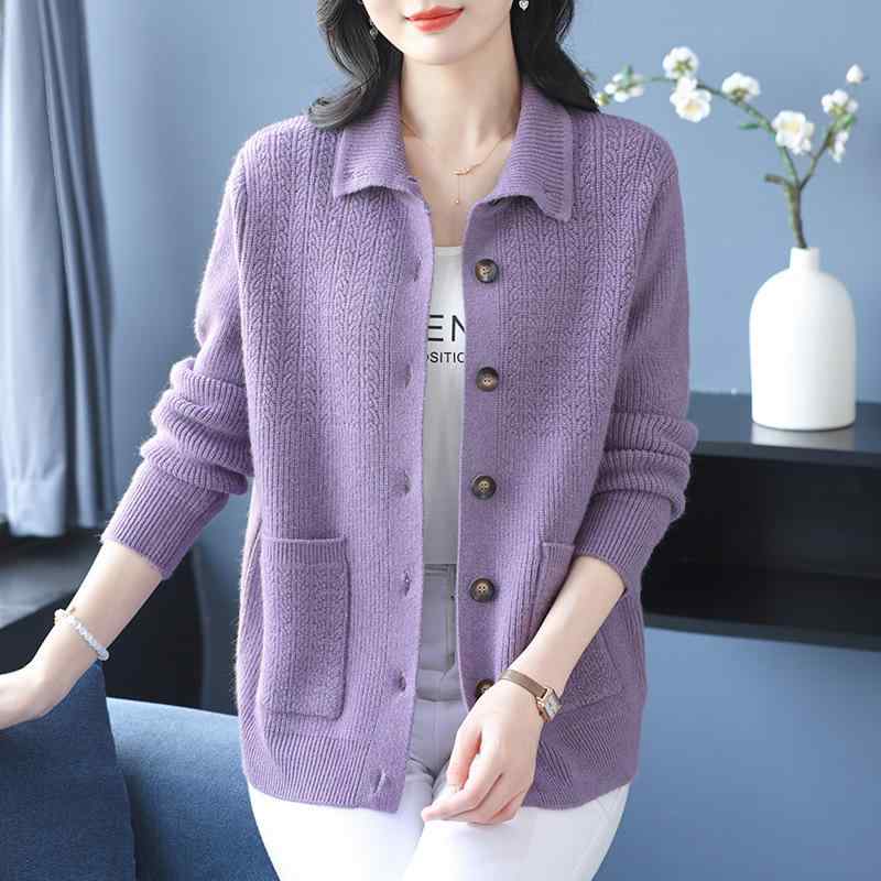 レディース ニットカーディガン 春夏 メンズ風 ゆったり ニット オープンカーディガン スタイリッシュ ラペル トップス 長袖 厚手 ポリエステル 混紡 ?? ソリッドカラー ゆったりシルエット ステッチ 装飾 通勤 スタイル 気品 エレガント キャメル