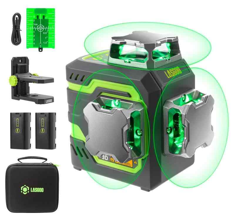 LasGooセルフレベリング360°緑であることレーザ気泡管水準器、磁石照明ランプ付、組み上げる・図面吊り下げ用