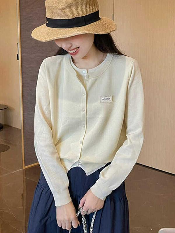 ニット カーディガン 女性用 春夏 長袖 杏色 ブラック ピンク ネイビー グリーン ブルー イエロー コットン ポリエステル 中厚 修身 ラウンドネック コントラストカラー 切り替え 気質 通勤風 外套 薄手 普通丈 ゆったり 短め トップス ブラウス