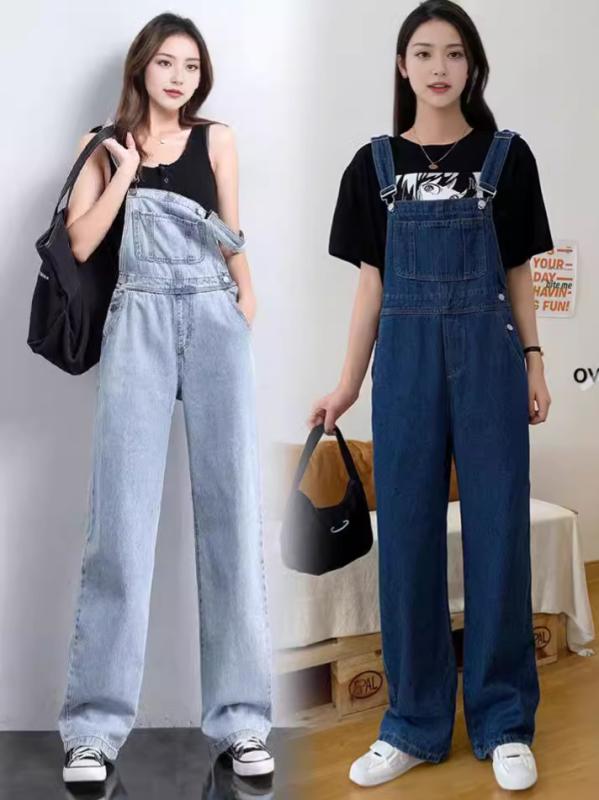デニム 背広パンツ レディース 夏 韓国風 梨型 ゆったり ワイドレッグ ロングパンツ 綿素材 ジッパー ディープブルー ライトブルー 快適 カジュアル デイリー ストレッチなし 中厚 ハイウエスト