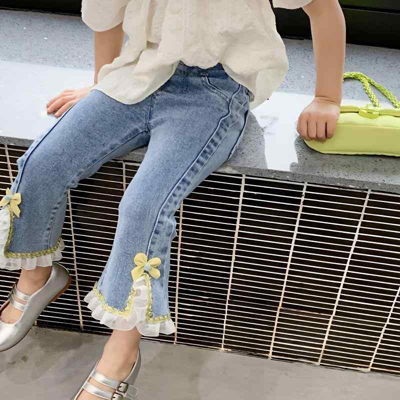 女児 デニムパンツ 春夏 コットン ストレッチ スキニーパンツ ロング丈 ブルー かわいい 普段使い 軽量 伸縮性 女の子 キッズ 子供服 3～8歳 100～140cm 通年対応