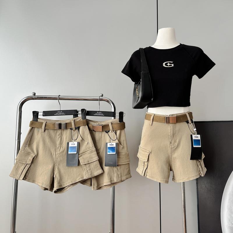 ショートパンツ レディース デニム 中腰 ワイドレッグ 夏 春夏 綿素材 軽量 通勤 普段使い 部屋着 アウトドア カジュアルスタイル 伸縮性 吸湿速乾 ベージュ アイボリー ピンク系 グレー ブラック