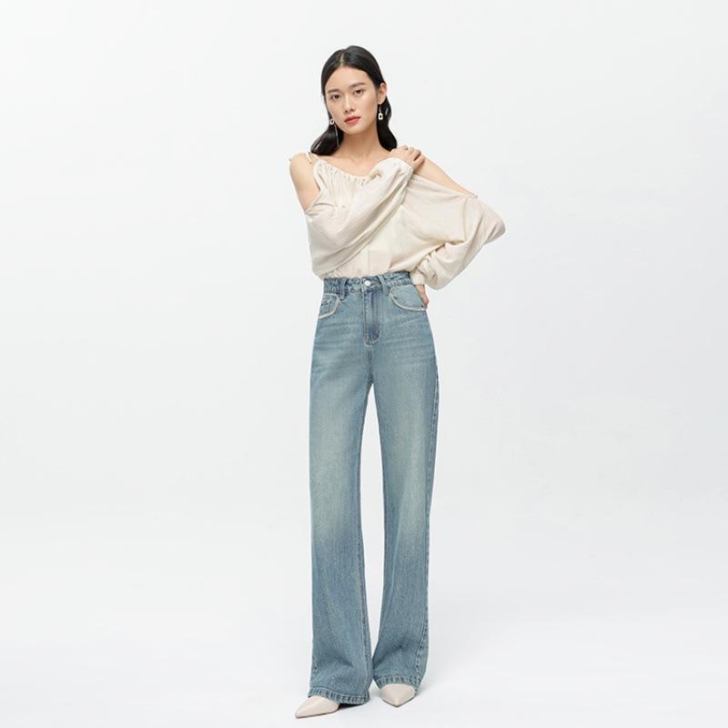 レディース デニムパンツ 秋冬 ワイドパンツ クロップドパンツ ロングパンツ 高腰 ゆったり ドレープ スリム フレア ヴィンテージ 韓国風 シンプル 気質 通勤 都市 カジュアル ストレッチ ミドル厚 ジッパー ボタン 金属 アクセサリー 洗い加工 ア
