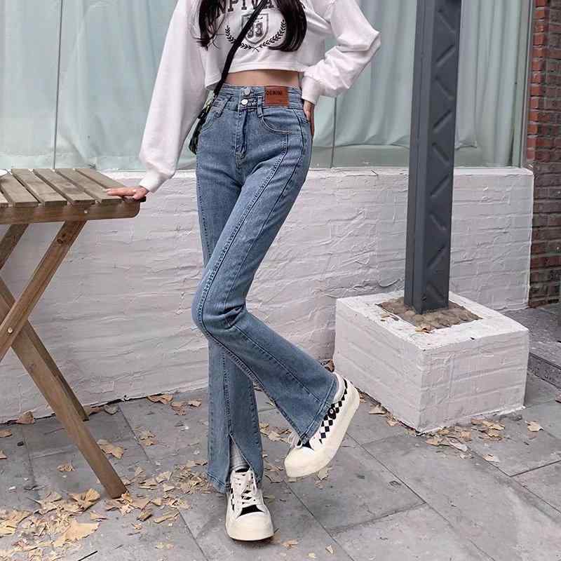ワイドレッグ 微喇 デニム パンツ 女性用 夏用 コットン 素材 高腰 スリム フィット 開叉 デザイン 軽量 伸縮性 吸湿速乾 ライトブルー カラバリ 普段使い 快適 コーデ アイテム