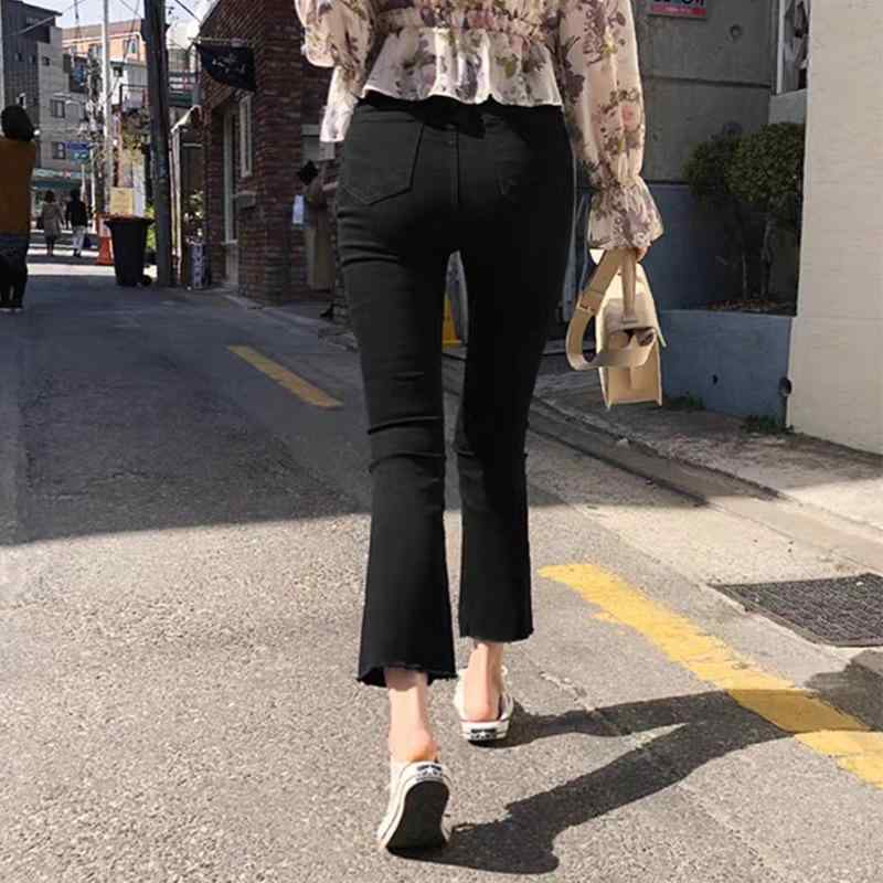 レディース ジーンズ デニムパンツ 九分丈 クロップド 黒 女性用 韓国風 トレンド 百搭 薄手 高腰 ストレッチ 気質 通勤スタイル 都市風 ワイドレッグ 純色 水洗加工 磨き 白加工 綿素材 軽量 弾力 スリム効果 ハイウエスト ビッグシルエット 普