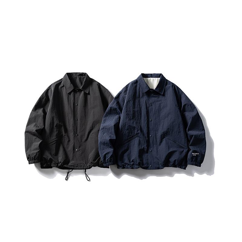 メンズ ジャケット 秋冬 日系 復古 トレンド コーチング 風 ラグラン 長袖 ジップアップ 無帽 ワイドシルエット 直裾 ドローストリング 立体ポケット 化学繊維 混紡 ナイロン 95% ライニング 麻 素材 免燻 処理 ゆったり フィット 純色 ナビ 9,449円