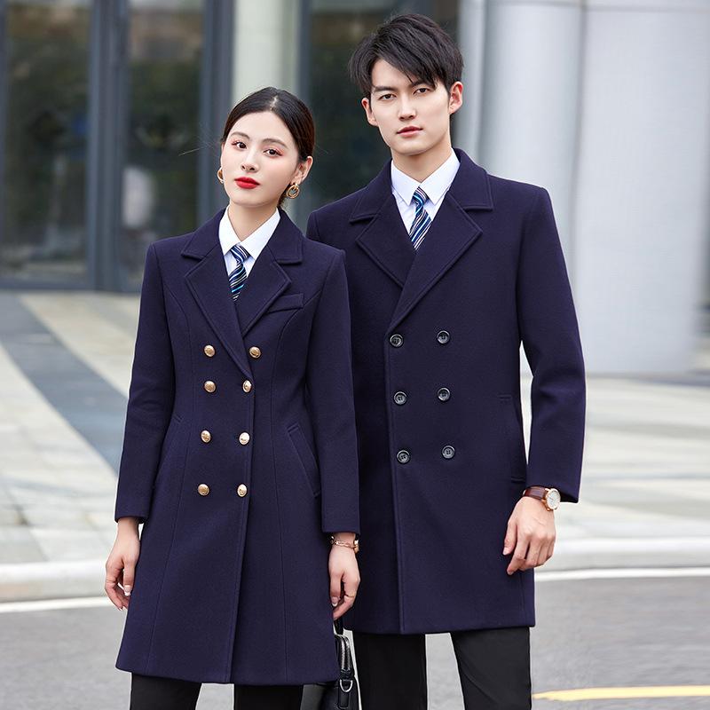 レディース 毛・希コート 秋冬 通勤用 女性用 中長丈 加厚 ?棉 合体型 翻領 長袖 ダブルブレスト 純色 ポケット付き 気質 ビジネス 厚手 ポリエステル ナイロン 免?加工 黒 ネイビー