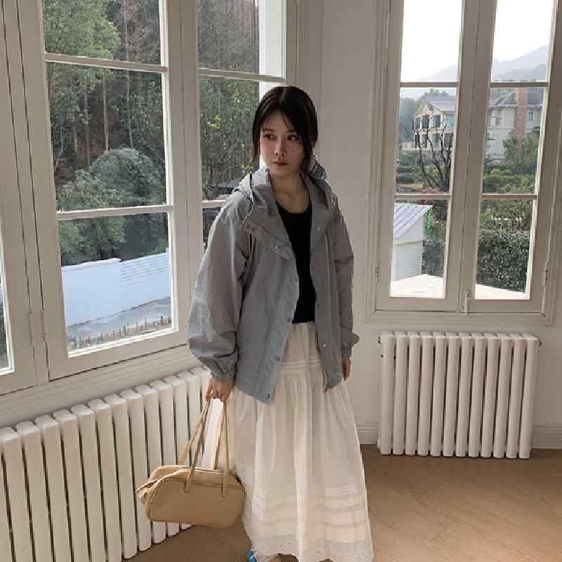 レディース 厚地の外套 春夏 秋冬 韓系 心地好い フーディー ゆったり か細い ジップアップ ナイロン うつり変わり 衣嚢 長袖 薄墨色 青み 中厚 吸湿速乾 軽さ 通い 普段使い走り アウトドア