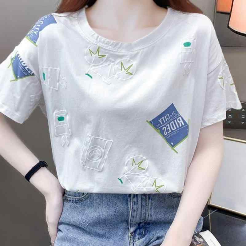 Tシャツ レディース 夏 春夏 短袖 半袖 トップス 女性用 かわいい 都市風 通勤用 普段使い 気質 デザイン プリント 立体 装飾 純色 丸首 ルーズ ビッグシルエット 軽量 ポリエステル 再生繊維 吸湿速乾 白 黒 赤 緑 青 カラフル プリント柄 4,254円