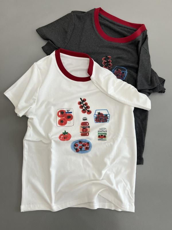 Tシャツ 女性用 短袖 トップス かわいい グラフィックプリント ストライプ ネックライン 切り替え デザイン ポリエステル 素材 接触冷感 吸湿速乾 軽量 伸縮性 直線シルエット 丸首 普通丈 日韓カジュアル スタイル 白色 グレー 春夏 普段使い 通 4,719円