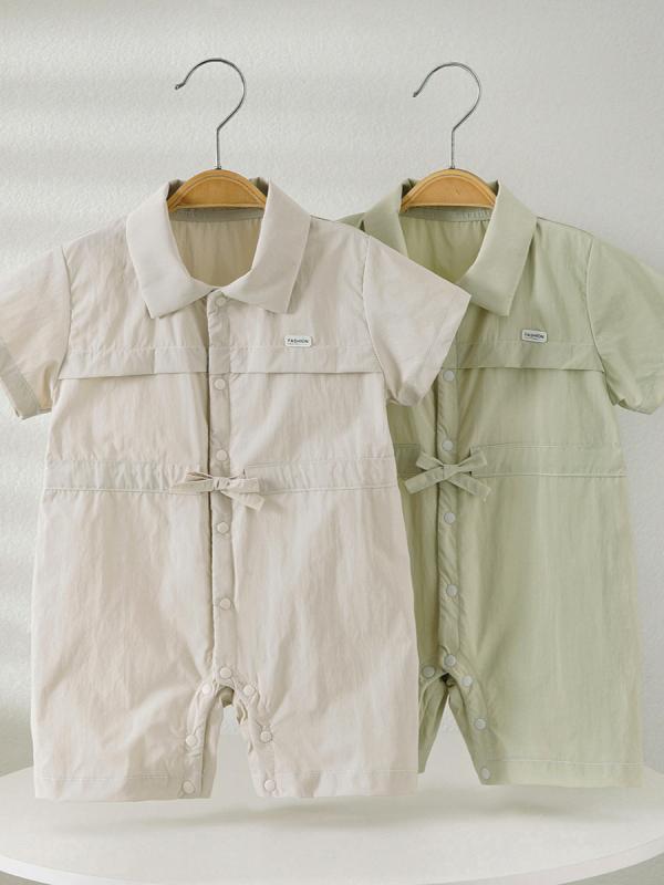 ベビー 連体服 男女兼用 短袖 夏用 薄手 ナイロン素材 シンプル 爬行服 軽量 通気性 浅緑 米灰 66cm 73cm 80cm 90cm