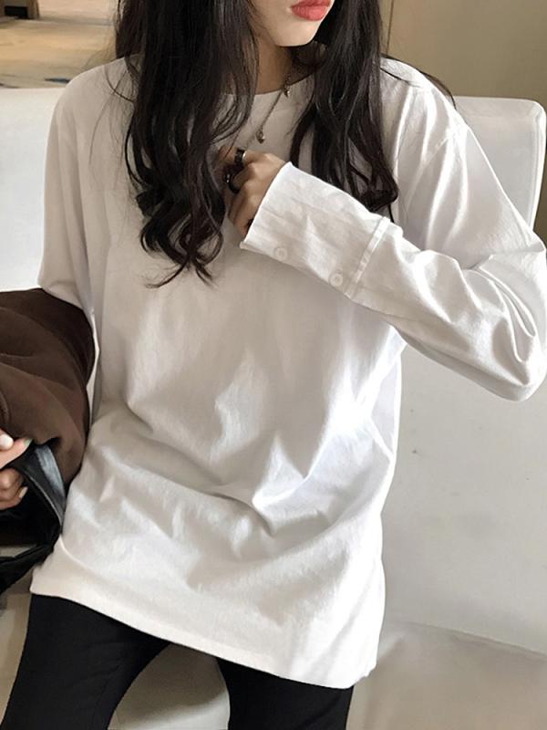 レディース Tシャツ 長袖 綿 素材 ゆったり トップス 中長丈 シャツ 袖 インナー レイヤード ヒップカバー 上着 磨毛 加厚 裏起毛 白色 シンプル デザイン セットアップ なし 単品 冬 シーズン 日常使い 快適 スタイル 日韓 ファッション 休