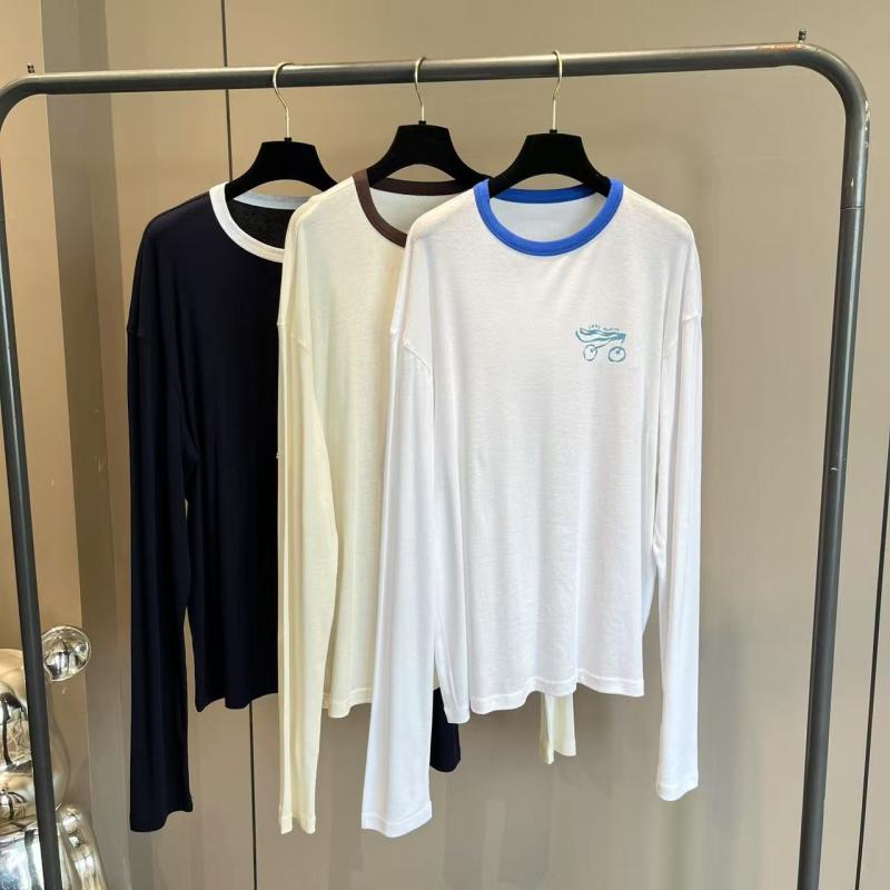 Tシャツ レディース 長袖 桜柄 切り替え ツートーン トップス 綿素材 接触冷感 丸首 ルーズフィット 中長丈 ゆったり かわいい 少女風 米白 ネイビー 夏 春夏 通勤 普段使い 軽量 吸湿速乾