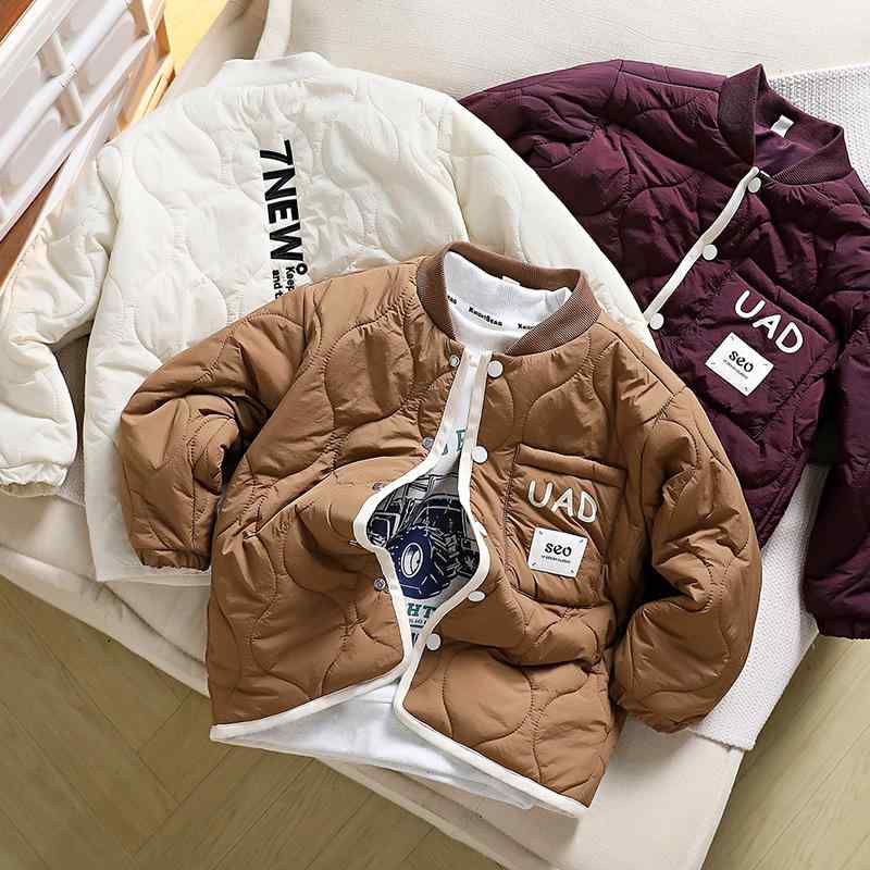 キッズ 男の子 冬用 ジャケット コート 厚手 綿混 ポリエステル ナイロン 長袖 丸首 単排ボタン 開襟 短丈 紫色 ブラウン アイボリー 柔らかい 暖か 防寒 子供服 秋冬 カジュアル 普段使い ライトウェイト 伸縮性 吸湿速乾 室内外 遊び着 通学