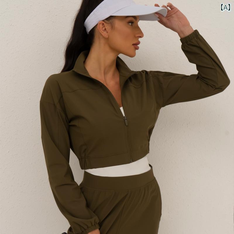 レディース 防晒服 防風 スタンドカラー ワイドシルエット 短丈 薄手 通気性 UVカット 長袖 アウトドア ジャケット 運動 トップス 夏用 接触冷感 ナイロン スパンデックス 混合素材 クライミング ハイキング キャンプ 釣り 登山 旅行 サイクリン