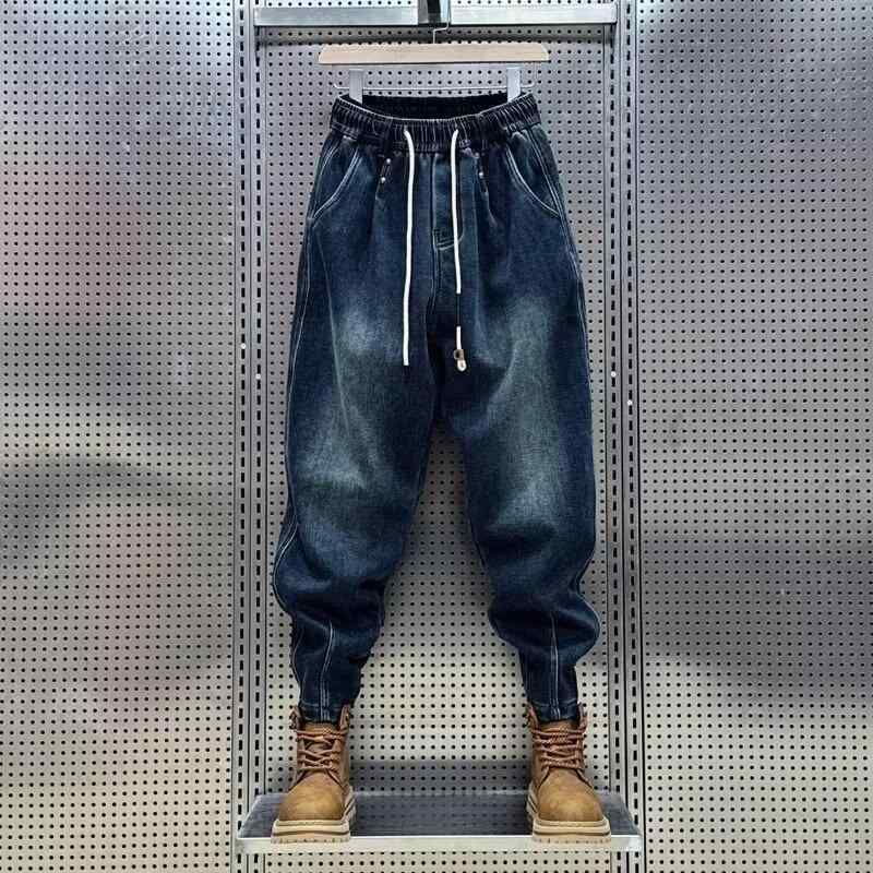 メンズ 牛仔パンツ ハーレム 直筒 ワイドパンツ 春 春秋 日常 普段使い ミッドライズ コットン デニム ポリエステル ストレッチ 弾力 ライトブルー ダークブルー ゆったり ビンテージ 洗い加工 ロゴパッチ 長丈 ストリート カジュアル ミッドウェス