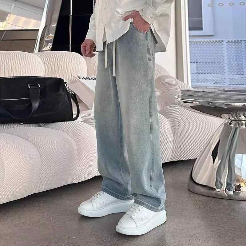 メンズ 牛仔パンツ 直筒 長ズボン ミッドライズ 薄手 綿素材 無弾性 水洗加工 ブルー ブラック 春季 秋季 日常使い ゆったりシルエット スリム効果 クラシックスタイル 多ポケット ラフファッション ストリートウェア カジュアルパンツ デニムロングパ