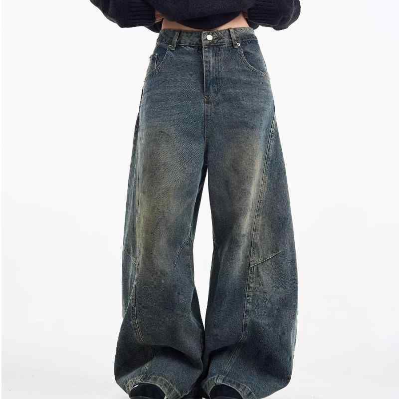 メンズ 牛仔パンツ ブルー ヴィンテージ ビッグサイズ ストレート レッグ ミッドライズ ワイドレッグ ストレッチ ウォッシュ加工 ヒップホップスタイル 通勤 普段使い 軽量 伸縮性 再生繊維 長丈 カジュアル