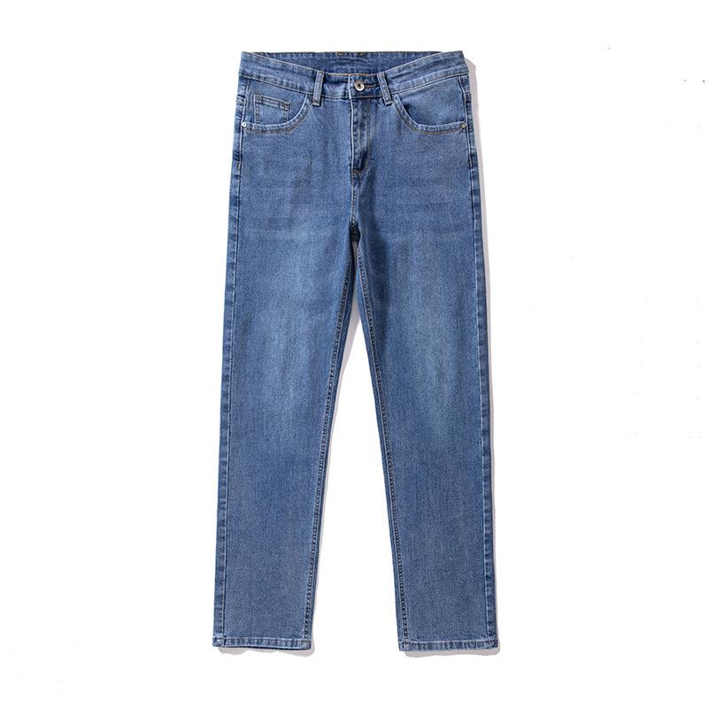 メンズ ストレート ルーズ デニム ロングパンツ 春 軽ビジネス 基本 薄手 高弾性 コットン ポリエステル ストレッチ ミドルウエスト ジップフライ 多ポケット ウォッシュ加工 ロールアップ ライトブルー 日常 ファッション トレンド ユニセックス カ