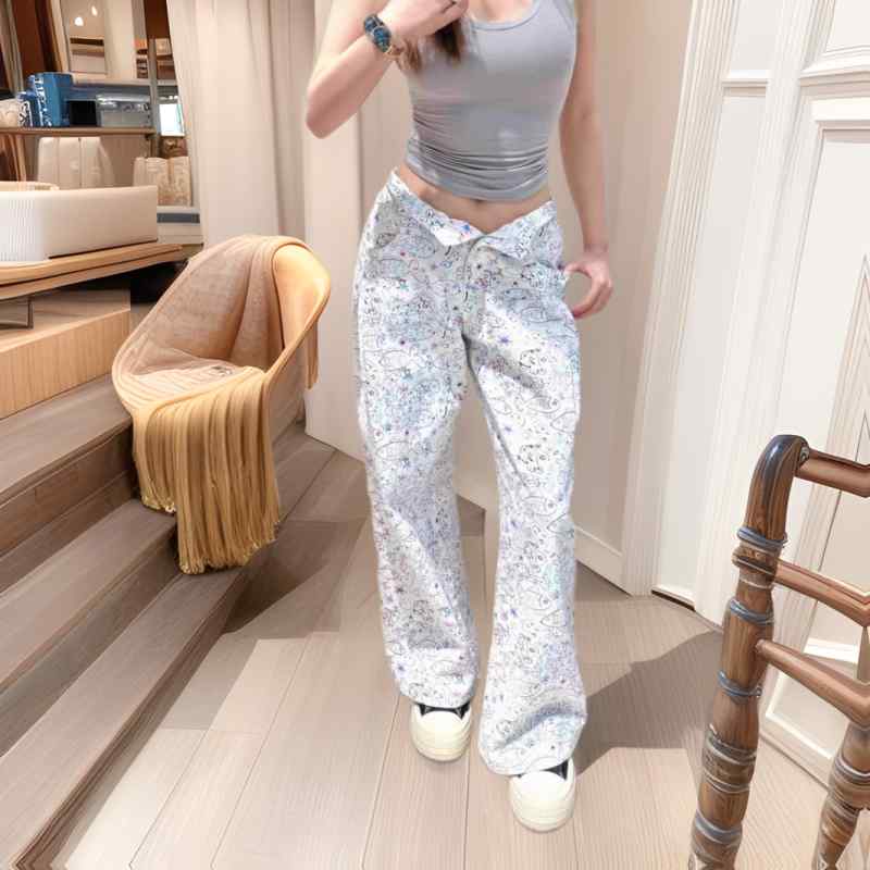 レディース デニムパンツ 春季 高腰 ストレート ワイドレッグ ローマコットン 有機綿 切り替え プリント ホワイト ロング丈 中厚 無弾性 日韓カジュアル 原宿スタイル 気質エレガント 普段使い 軽量 通勤対応 ハイウエスト ビッグシルエット 伸縮性 ｜トミーショップ 店 8,602円