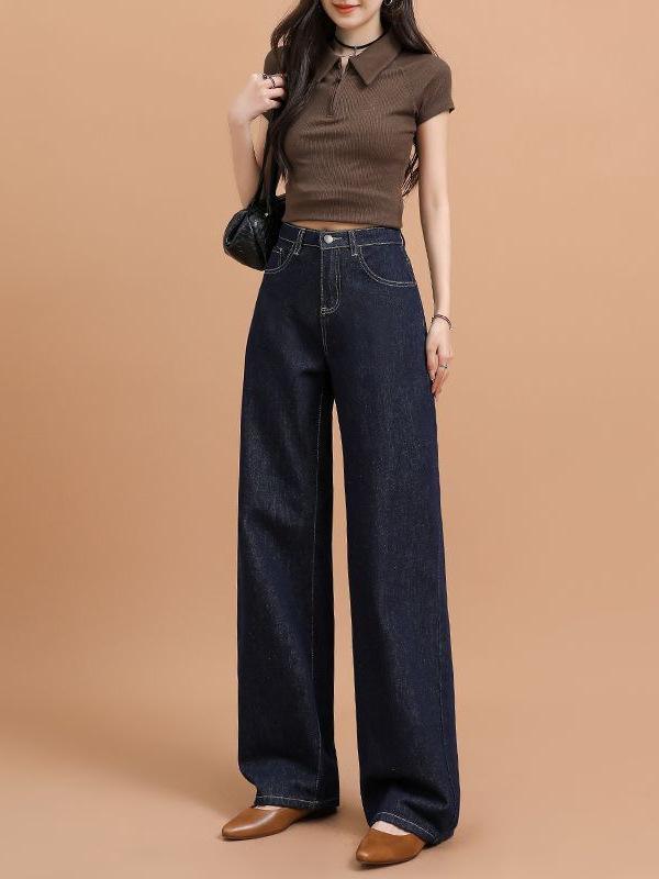 レディース デニムパンツ ワイドレッグ 高腰 直筒 春夏 ミッドブルー コットン クラシックスタイル ゆったりシルエット ロング丈 ヴィンテージ加工 伸縮なし 通勤 普段使い 軽量 落ち感 脚長効果 6,373円