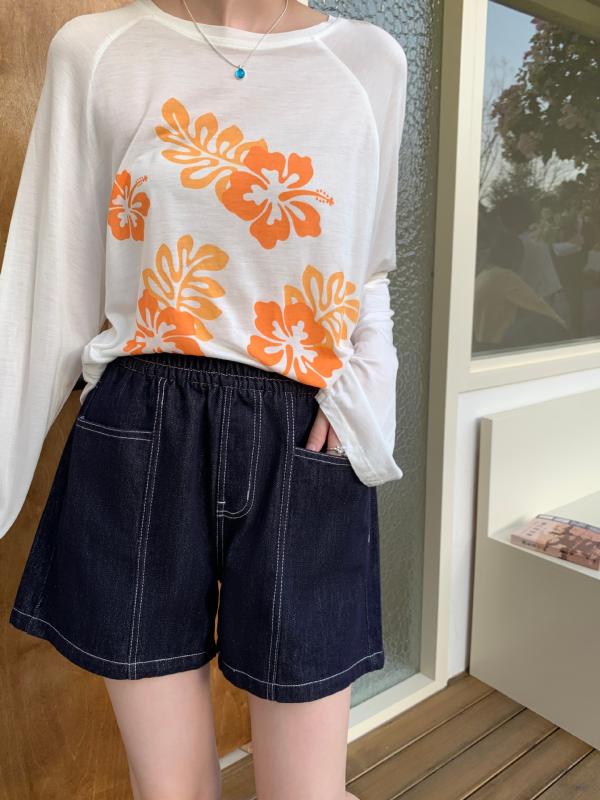 レディース 牛仔 ショートパンツ 夏 薄手 伸縮性 デニム コットン ポリエステル ハイウエスト ワイドレッグ ストレート ルーズフィット ポケット 洗い加工 軽量 涼しい 日韓 カジュアル 普段使い ルームウェア デイリー ブルー ミッドトーン ビッグ