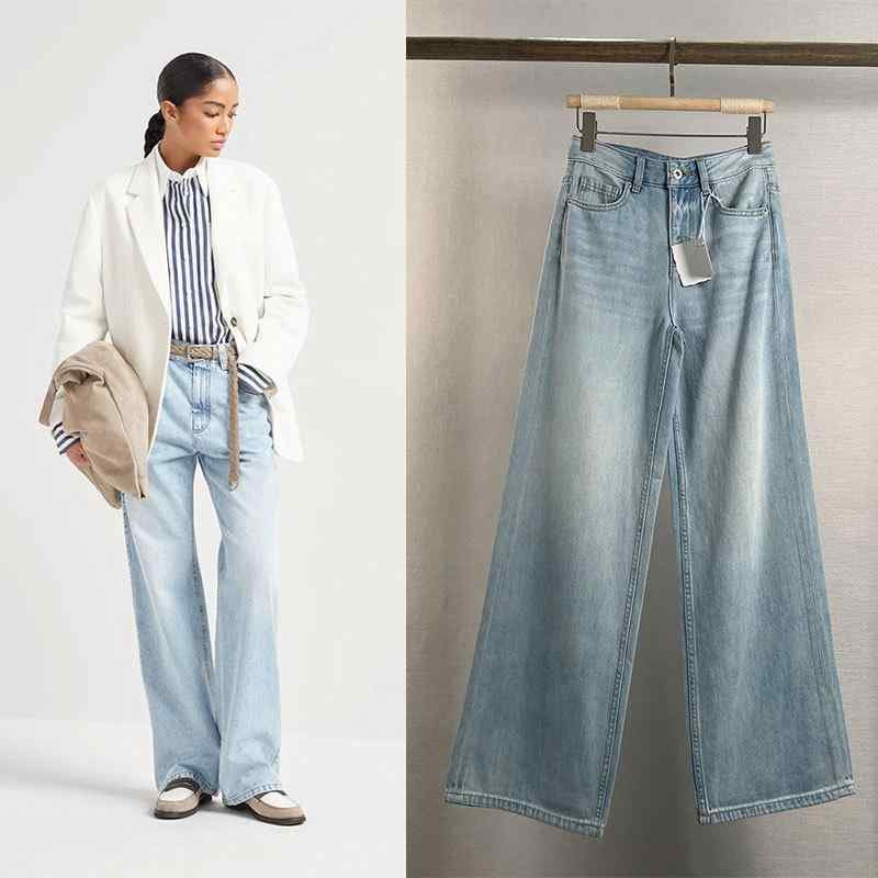 レディース 牛仔パンツ ハイウエスト ワイドレッグ ロング丈 薄手 接触冷感 軽量 伸縮性 ストリートスタイル 普段使い 通勤用 浅ブルー 切り替えデザイン ビッグシルエット ゆったりカジュアル 吸湿速乾 夏向け 再生繊維 デニム素材 ラフな着こなし 細｜トミーショップ 店 8,577円