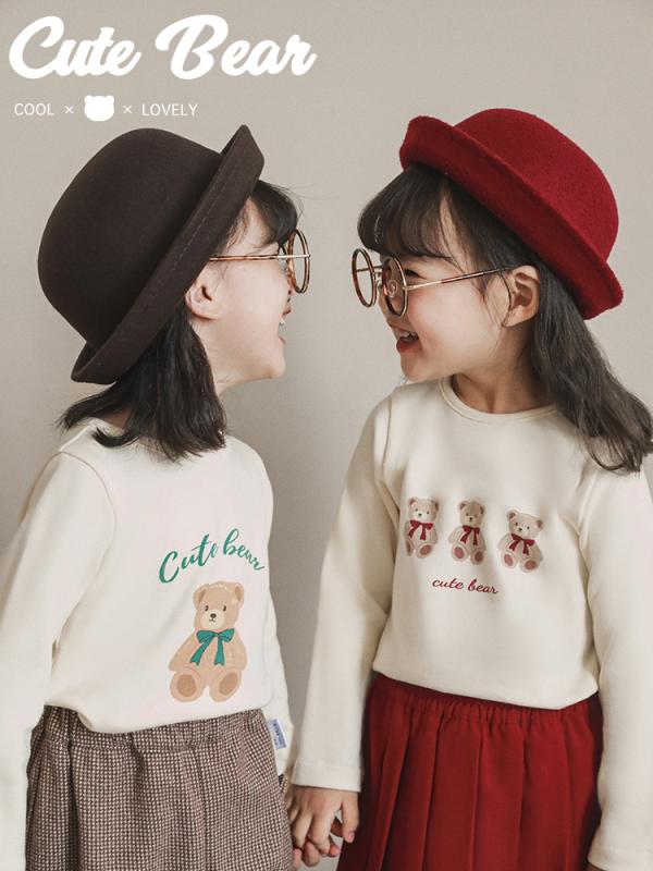 女の子 秋冬 セットアップ ベア プリント ジャケット ゆったり トップス 長袖 長ズボン チェック柄 プリーツスカート 綿 柔らか素材 赤 緑 カーキ ベージュ かわいい プリント ロゴ 柄 3～8歳 子供服 秋服 長袖 トップス ゆったり フィット