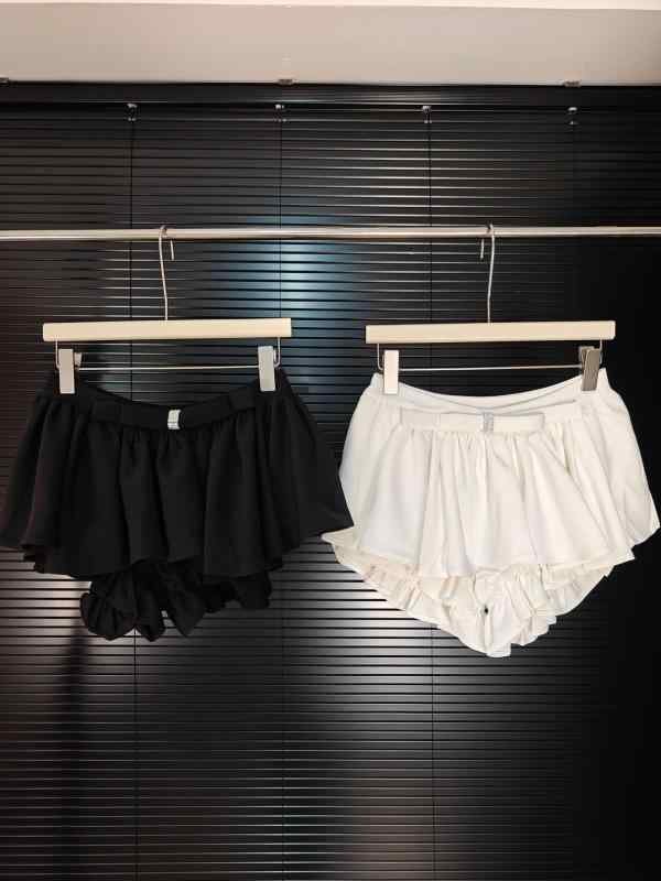 スカート 女性用 春夏 黒 白 短め 半身スカート ハイウエスト Aライン プリーツ フレア ポンパドール バタフライボウ ラインストーン 装飾 マイクロストレッチ ポリエステル 混紡 コットン 混紡 無鉄 加工 イージーケア 軽量 伸縮性 スリム効果