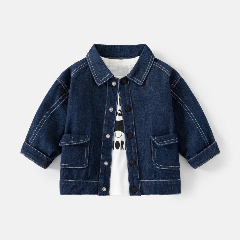 男の子 キッズ 牛仔ジャケット 柔らかい 伸縮性 綿素材 無帽 ポケット付き 単色 開衫 カジュアル 子供用 トップス 秋 春 軽量 通学 普段使い デニム コットン 90cm 100cm 110cm 120cm 130cm