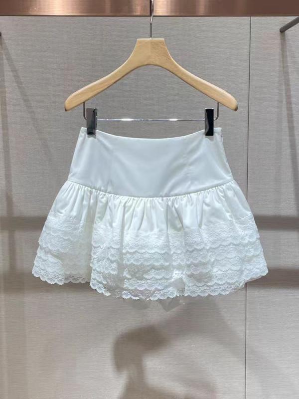 スカート 女性用 春夏 短め フレア 半身 蓬蓬 学院風 清新 かわいい 甘め スパイシー レース 切り替え 高腰 スリム 効果 伸縮性 微弾力 白 黒 純色 通学 普段使い