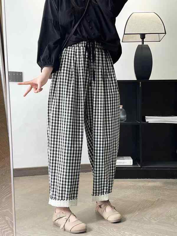 レディース ハーレムパンツ 九分丈 秋冬 コットン 綿素材 微弾力 接触冷感 黒格子柄 レース 切り替え 翻? 脚部分 格子柄 ヒョウ柄 ワイドシルエット ゆったり ルーズフィット 軽量 通勤 普段使い 日系 韓国風 カジュアル トップス ボトムス レイ 4,670円