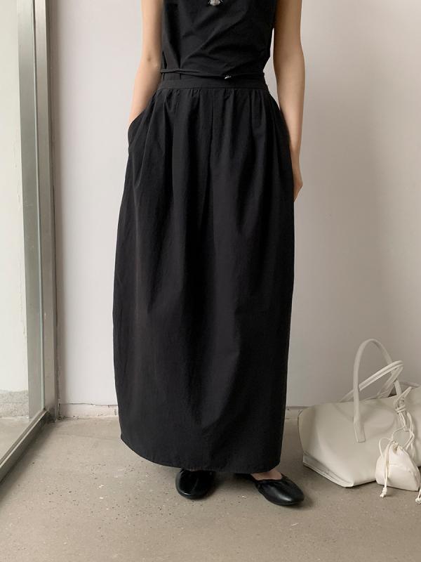 スカート 女性用 花苞スカート 半身スカート ミディ丈 純色 切り替え 立体装飾 綿素材 95% 微弾力 接触冷感 通勤用 普段使い 部屋着 かわいい 軽量 伸縮性 吸湿速乾 ハイウエスト ビッグシルエット ホワイト グリーン ブラック 春夏 秋冬 日韓