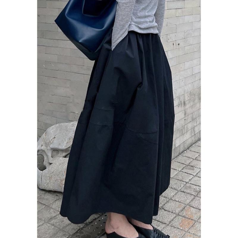 スカート 女性用 春夏 Aライン ミディ丈 花びら フレア ハイウエスト ギャザー 伸縮性 ウエストゴム 裾広がり ポケット付き PVC素材 ブラック ブラウン ホワイト アイボリー 不透け ミドルストレッチ 普段使い シルエット強調 軽量 動きやすい