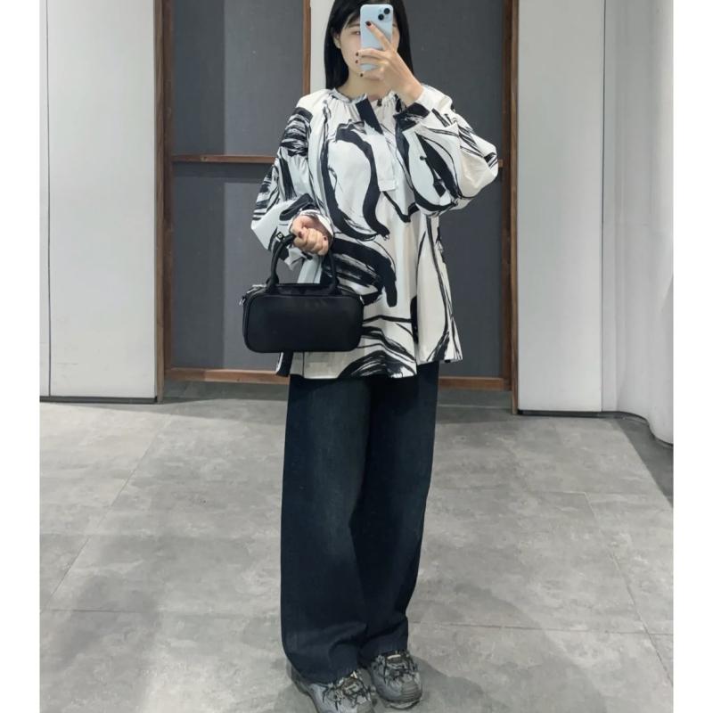 シャツ レディース 秋 春夏 接触冷感 綿 トップス かわいい セットアップ 長袖 ゆったり シルエット 丸首 切り替え 柄 提花 柄物 デザイン ゆったり サイズ 普通 丈 ゆったり フィット ゆったり スタイル 普段使い 日韓 カジュアル スタイル