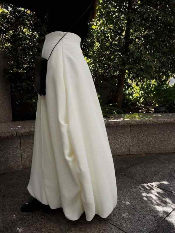 春夏 ミディスカート 女性用 花苞デザイン 復古 モダン Aライン 軽量 ふんわり スリム効果 ポリエステル 微弾性 ブラック ホワイト ブラウン 日系 韓国風 快適 普段使い トップス|トミーショップ 店