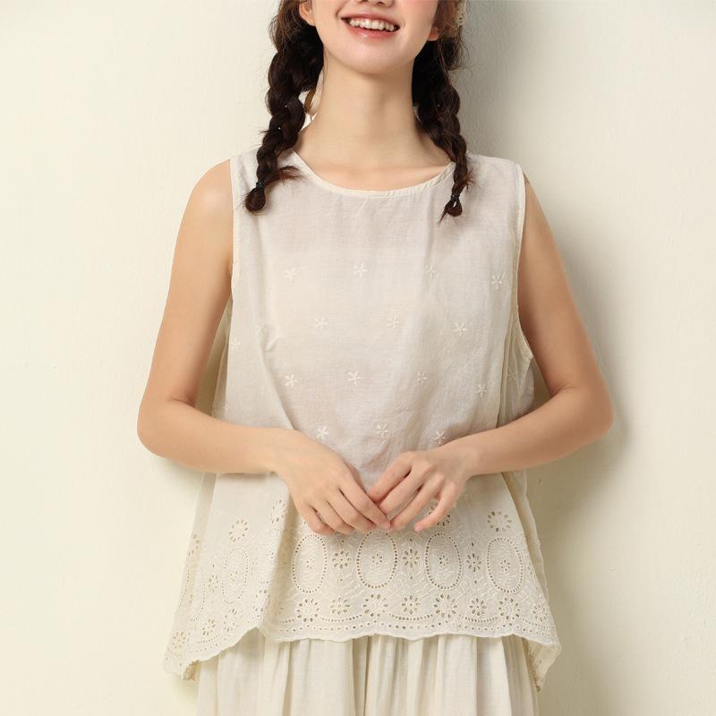 レディース トップス 綿 刺しゅう スピード競技 無袖 キャミソール 春夏 森うしろ帯 可愛らしい ゆったり 無地 黒 白 杏 オール時節 軽さ 吸いいれる性 耳あたらしい 甘め 表現スタイル 日常使い走り