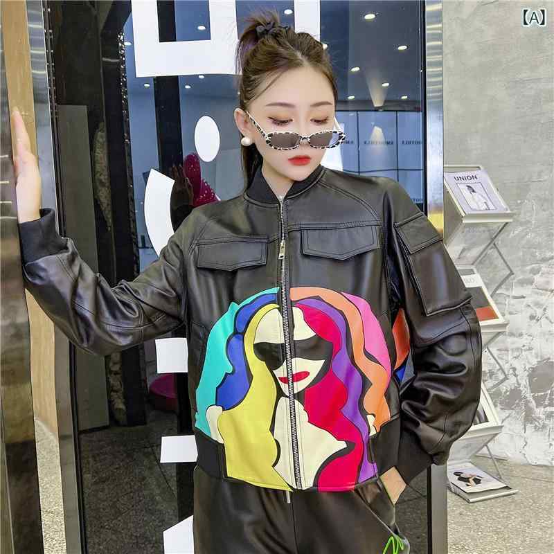 レディース 皮革 ジャケット 羊皮 ロング丈 超長袖 ラグラン袖 スタンドカラー ジップアップ ブラック 秋冬 通勤 気質 都市スタイル 切り替え グラフィック柄 吸湿速乾 伸縮性 高級感 軽量 アウトドア 普段使い｜トミーショップ 店