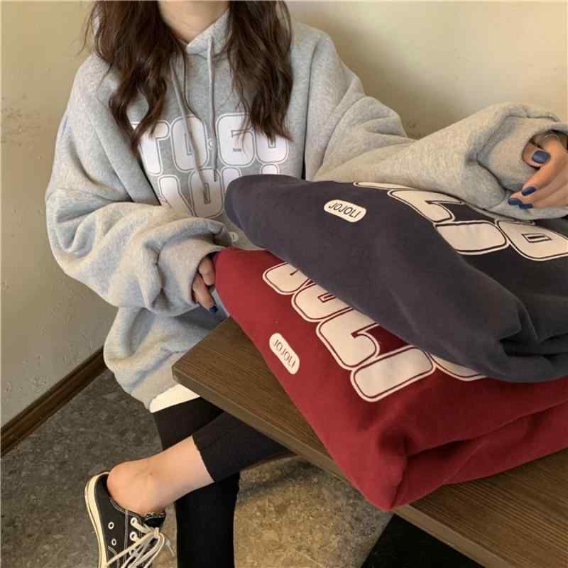 パーカー 女性用 秋冬 通勤風 ゆったり フード付き ロングスリーブ 厚手 ポリエステル グレー ワインレッド ネイビー プリント ドローストリング 快適 休? 気質 単品 普通丈 セットアップ不要