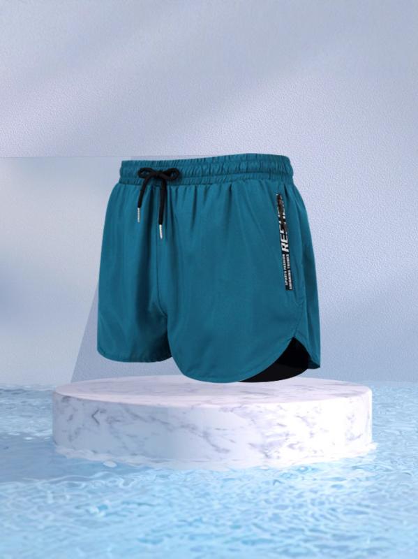 メンズ 泳パンツ 温泉 防滑 くつろぎ スイムウェア セット ダブルレイヤー ビーチパンツ スイミングギア 速乾 薄手 マイクロストレッチ ブラック グリーン 夏用 運動レジャー ユース 直筒 ジップディテール ポリエステル85% ファッション シティス