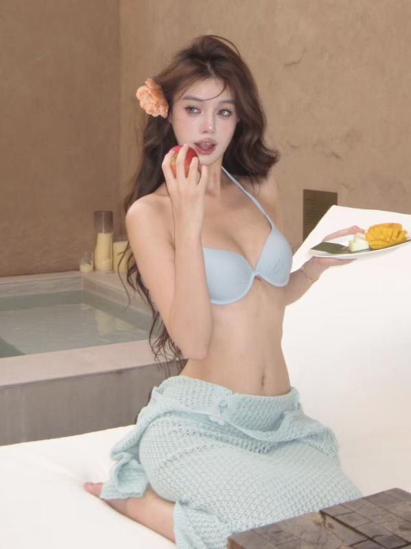 レディース セクシー ハルタネック ビキニ セパレート スイムウェア 女性用 小胸用 ワイヤー プッシュアップ ハイウエスト デザイン 露背 スタイル クリーン リラックス ビーチ リゾート 温泉 入浴 水着 接触冷感 ジャカード ナイロン 80% ポリ
