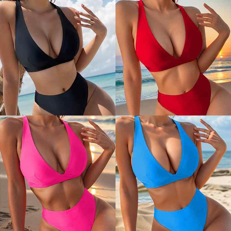 レディース ビキニ スイムウェア セパレート 純色 セクシー 露背 デザイン 接触冷感 ナイロン素材 胸パッド付き 無鋼 ブラック レッド カラーバリエーション S M L XL サイズ展開 軽量 伸縮性 女性用 成人向け 水中運動 ビーチ プール 用途