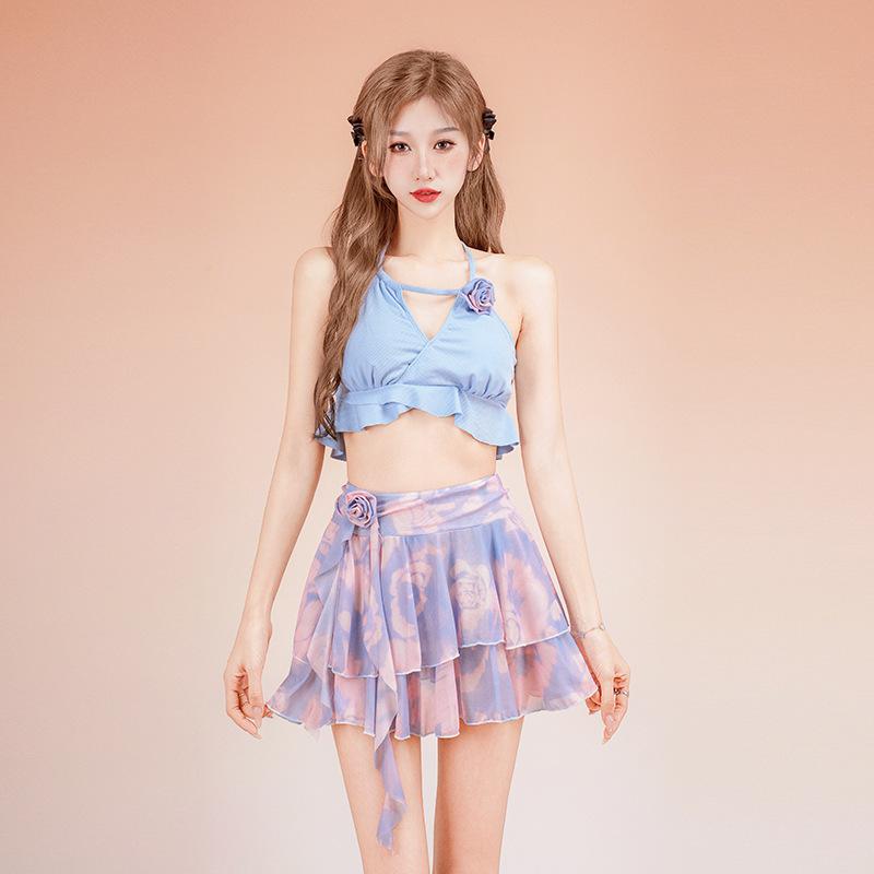 レディース 分体 水着 セパレート ビキニ 温泉 スーツ 3点セット 純色 小清新 ヨーロピアン スタイル 浅いブルー 色 ?? ポリエステル 素材 胸パッド ノーワイヤー 軽量 速乾 運動 潮流 スイミング アクア アクティビティ 女性用 ビーチ プー