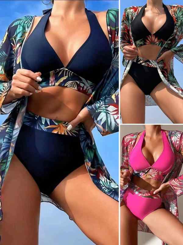 レディース ビキニ セット セクシー ネット レース 3点式 泳衣 花柄 プリント グラデーション 柄 女性用 スイムウェア プール ビーチ ヨーロッパ スタイル コンサーバティブ デザイン 胸パッド 付き ノン ワイヤー ポリエステル 素材 速乾 伸縮