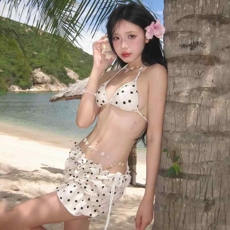 水着 レディース セクシー ビキニ 3点セット 白色 波点 プッシュアップ 小胸対応 速乾 伸縮性 耐久性 背中開き ハイウエスト 無鋼托 胸パッド ポリエステル 速乾素材 スイムウェア プール ビーチ バリエーション 女性用 夏 度假 リゾート 温泉