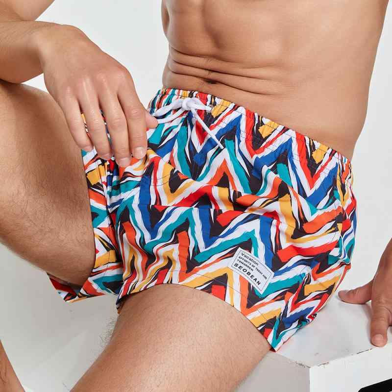 メンズ ビーチパンツ サーフパンツ ショートパンツ 男性用 ゆったり 薄手 ポリエステル混紡 マイクロプリント フラワープリント ブルーホワイト ブルー系 ホワイト系 オレンジレッド 赤系 夏用 春夏 薄型 微弾性 梭織加工 小直筒 裾口 軽量 速乾 吸(x5)｜トミーショップ 店