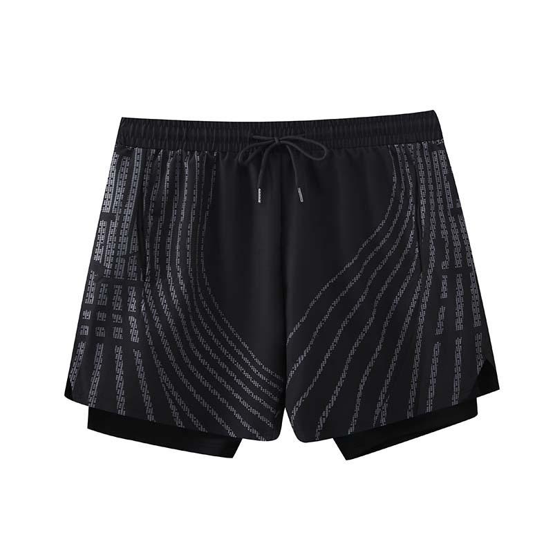メンズ 水着 サーフパンツ ビーチショーツ スイムウェア 黒 条紋柄 ポリエステル混紡 速乾素材 軽量 伸縮性 夏用 屋外アクティビティ 室内トレーニング 水中運動 ビキニスタイル 三角パンツ ショート丈 5分丈 ダブルレイヤー ボトム