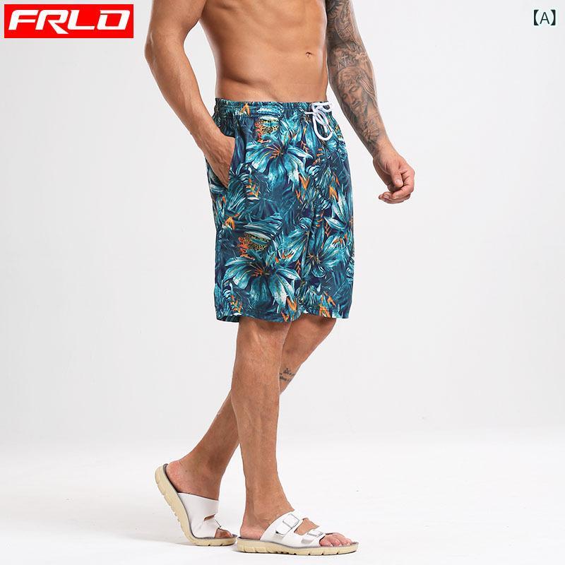 メンズ ビーチパンツ 速乾 接触冷感 インナー付き サーフィン スイムウェア ルーズフィット 快適 フラワープリント ポリエステル マイクロエラスティック 薄手 ストレートレッグ プリント加工 夏 深緑 カジュアル ファッション ショートパンツ 5分丈