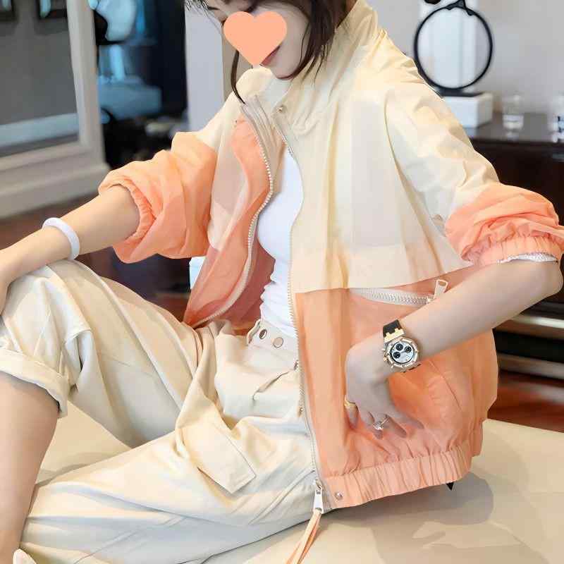 防晒服 女性用 春夏 切り替え 速乾 ブラック グリーン オレンジ ナイロン 素材 ゆったり 薄手 長袖 紫外線カット 軽量 通勤 外出 アウトドア 普段使い